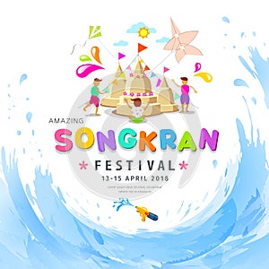 Amazing Songkran festival pagoda sand of Thailand