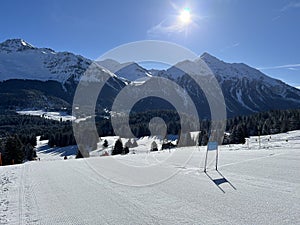 Amazing sport-recreational snowy winter tracks for skiing and snowboarding in the area of the tourist resorts