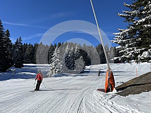 Amazing sport-recreational snowy winter tracks for skiing and snowboarding in the area of the tourist resorts