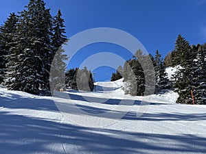 Amazing sport-recreational snowy winter tracks for skiing and snowboarding in the area of the tourist resorts