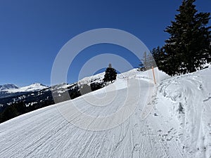 Amazing sport-recreational snowy winter tracks for skiing and snowboarding in the area of the tourist resorts