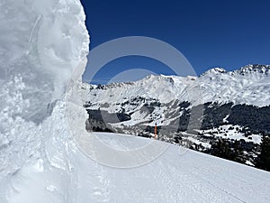 Amazing sport-recreational snowy winter tracks for skiing and snowboarding in the area of the tourist resorts