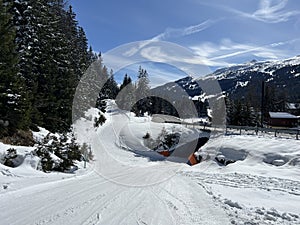 Amazing sport-recreational snowy winter tracks for skiing and snowboarding in the area of the tourist resorts
