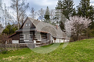 Amazing spring countryside with beautiful old country house