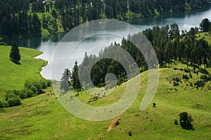 Amazing Spring Landscape of Dospat Reservoir, Smolyan Region, Bulgaria.