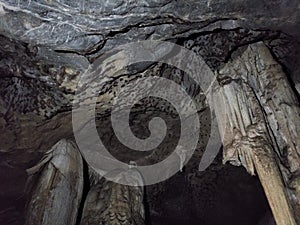 Amazing stalagmite formation inside Bat cave located in Kilim Karst Geoforest Park, Langkawi, Kedah, Malaysia.