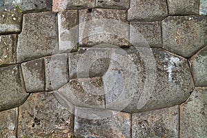 Amazing Stonework of the Ancient Inca Wall at Sacsayhuaman Archaeological site, Cusco, Peru