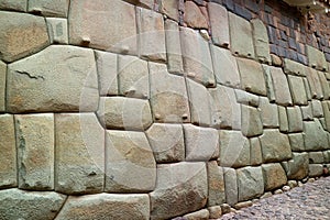 Amazing Stonework of the Inca Wall on Hatun Rumiyoc Street, the Ancient Street in Historic Centre of Cusco, Peru