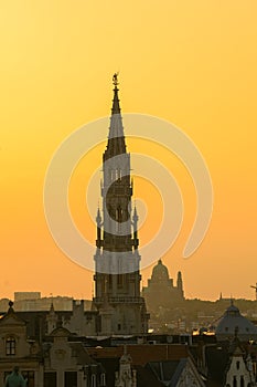 Amazing summer sunset at Garden of the Mont des Arts square with view over the city centre and Grand Place