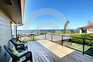 Amazing summer view from a walkout wood deck photo