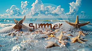 amazing summer word in a beach background with copy space