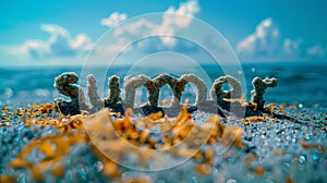 amazing summer word in a beach background with copy space