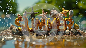 amazing summer word in a beach background with copy space