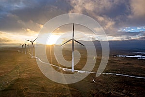 Amazing sunrise at the Loughderryduff windfarm between Ardara and Portnoo in County Donegal, Ireland