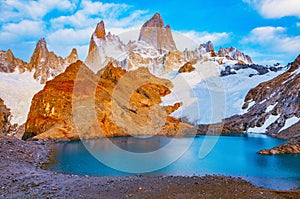 Amazing sunrise view of Fitz Roy mountain. Los Glaciares National park photo