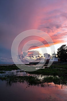 Amazing sunset at the beach of Lisy Nos settlement, Saint-Petersburg