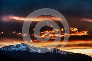 Amazing Sunset Behind Pikes Peak and the Rockies Beautiful Contrast Clouds