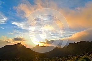 Amazing sunset landscape view to famous Maska canyon in rural park Teno on Tenerife island Spain