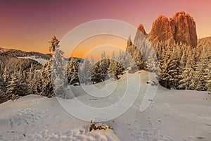 Amazing sunset and magical landscape,Lonely Rock,Carpathians,Romania