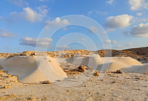 Amazing sunset at Nizzana Hillocks or Nitzana chalk hills. Negev desert