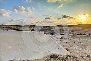 Amazing sunset at Nizzana Hillocks or Nitzana chalk hills. Negev desert