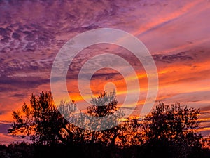 Amazing sunset over countryside landscape