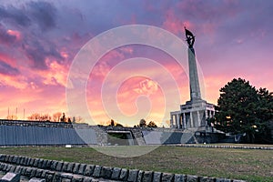 Amazing sunset over the Slavin memorial in Bratislava,  Slovakia, reminiscent of soviet soldiers