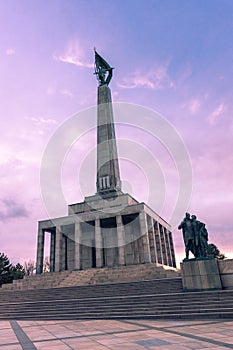 Amazing sunset over the Slavin memorial in Bratislava,  Slovakia, reminiscent of soviet soldiers