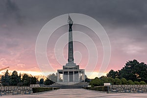 Amazing sunset over the Slavin memorial in Bratislava,  Slovakia, reminiscent of soviet soldiers