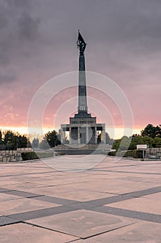 Amazing sunset over the Slavin memorial in Bratislava,  Slovakia, reminiscent of soviet soldiers