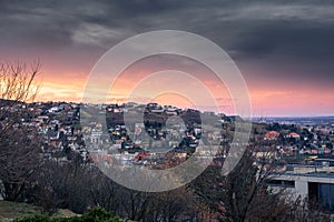 Amazing sunset over the suburbs and the hills of Bratislava,  Slovakia