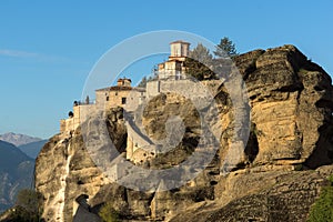 Amazing Sunset Panorama of Holy Monastery of Varlaam in Meteora, Greece