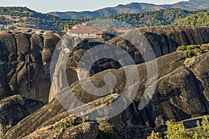 Amazing Sunset Panorama of Monastery of the Holy Trinity in Meteora, Greece