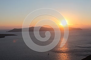 Amazing sunset panorama of Oia town on Santorini island, Greece
