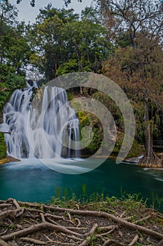 amazing sunset, Panoramic view of the Cascades at the Tamasopo Spa in the Huasteca Potosina,Translucent, overflowing waters and photo