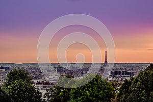 Amazing sunset in Paris, with Eiffel tower