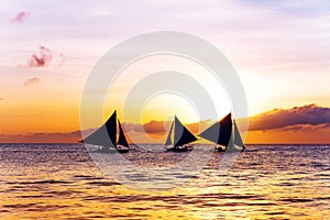 Amazing sunset at sea. Sailboat