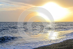 Amazing sunset on the seafront in Brighton beach, Brighton and Hove.