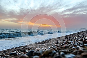 Amazing sunset on the seafront in Brighton beach, Brighton and Hove.