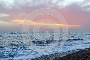 Amazing sunset on the seafront in Brighton beach, Brighton and Hove.