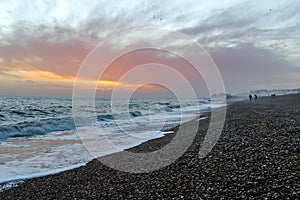 Amazing sunset on the seafront in Brighton beach, Brighton and Hove.