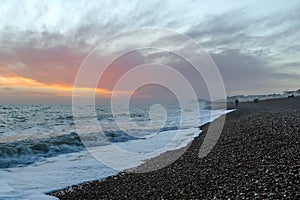 Amazing sunset on the seafront in Brighton beach, Brighton and Hove.