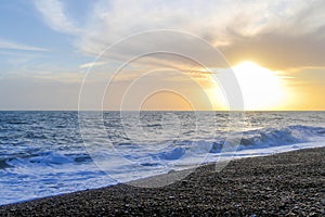 Amazing sunset on the seafront in Brighton beach, Brighton and Hove.