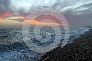 Amazing sunset on the seafront in Brighton beach, Brighton and Hove.