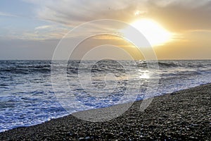 Amazing sunset on the seafront in Brighton beach, Brighton and Hove.