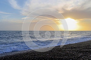 Amazing sunset on the seafront in Brighton beach, Brighton and Hove.