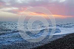 Amazing sunset on the seafront in Brighton beach, Brighton and Hove.