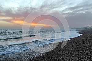 Amazing sunset on the seafront in Brighton beach, Brighton and Hove.