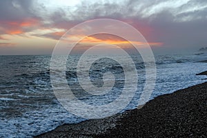 Amazing sunset on the seafront in Brighton beach, Brighton and Hove.