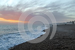 Amazing sunset on the seafront in Brighton beach, Brighton and Hove.